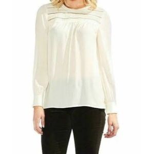 Vince Camuto Cream Smocked Yolk Long Sleeve Blouse